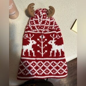 Reindeer Knit Dog Sweater - Red and White